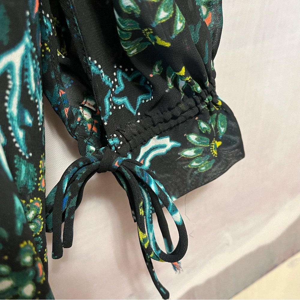 H&M Conscious Beach Cover Up‎ Women Size 12 Floral Drawstring Long Ruffle Sleeve - Picture 11 of 16